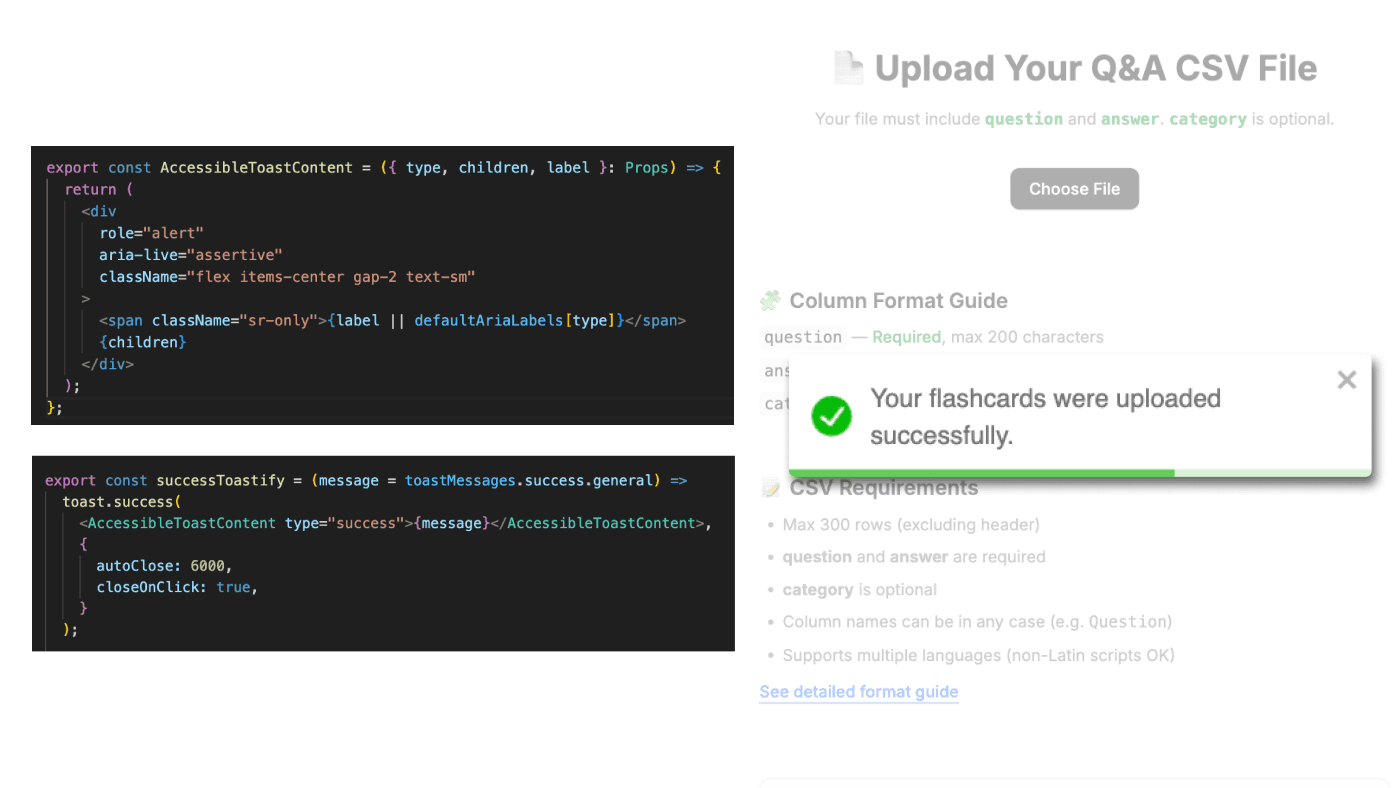 Prototype screen of Interview Flashcard App with A11Y features